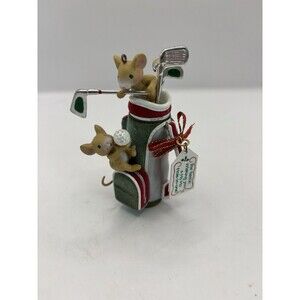 VINTAGE CARLTON HEIRLOOM CHRISTMAS 4" ORNAMENT MICE CADDIES GOLF BAG & CLUBS